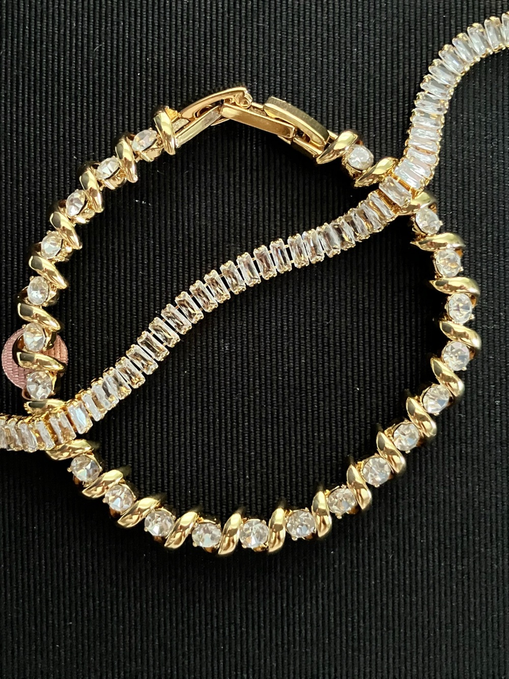Lot of 2 J Crew Gold and Clear Crystal Tennis Bracelet set